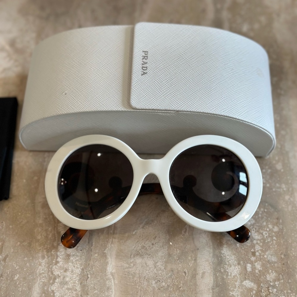 Prada White and Tortoise Baroque Sunglasses